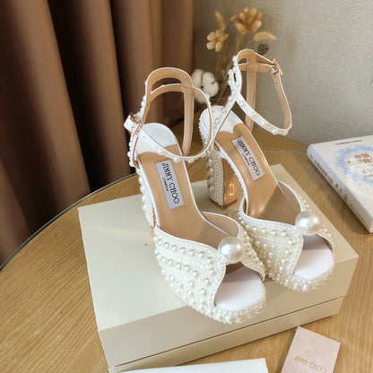 CHU Shoes High Heels Wedge Pearl White