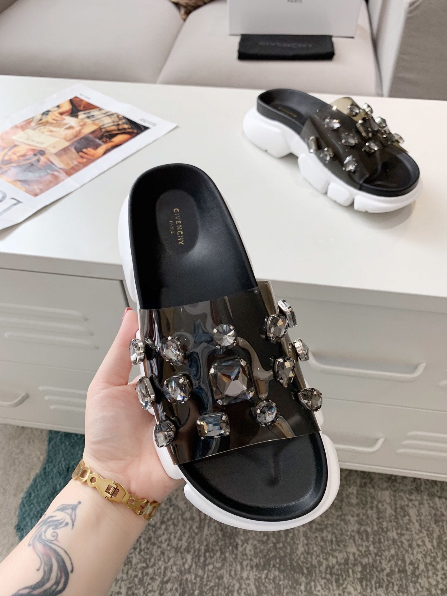 Givenjy  Slippers Black Stones