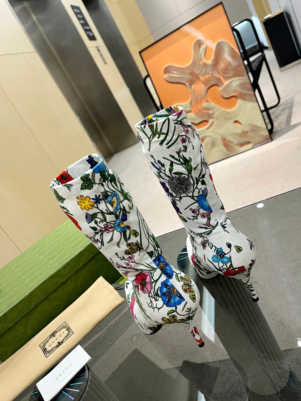 GU vs *BAL Boots High Above Knee 3 Style 's Flowers Stretch