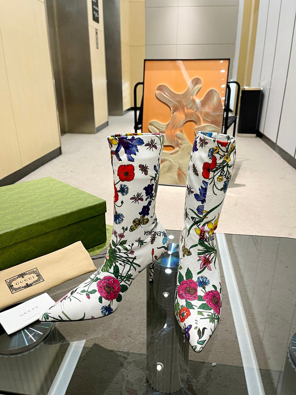 GU vs *BAL Boots High Above Knee 3 Style 's Flowers Stretch