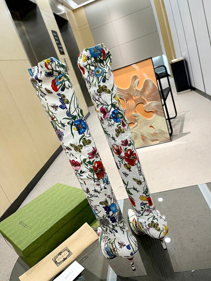 GU vs *BAL Boots High Above Knee 3 Style 's Flowers Stretch