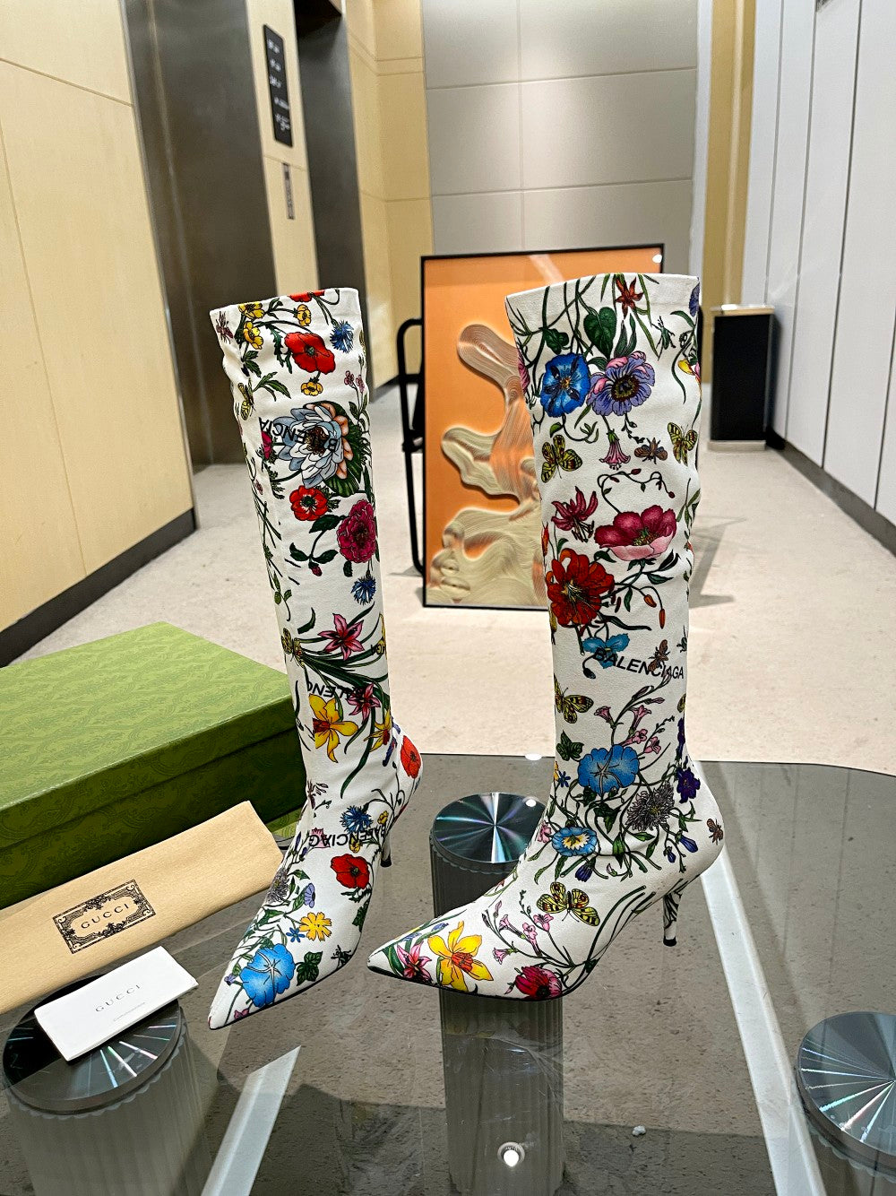 GU vs *BAL Boots High Above Knee 3 Style 's Flowers Stretch