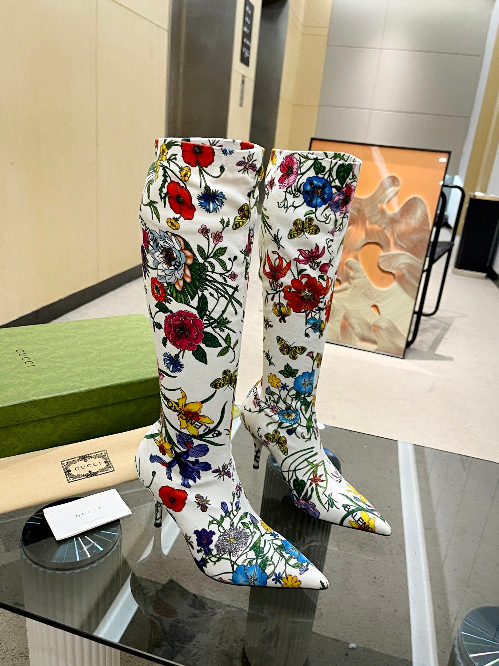 GU vs *BAL Boots High Above Knee 3 Style 's Flowers Stretch