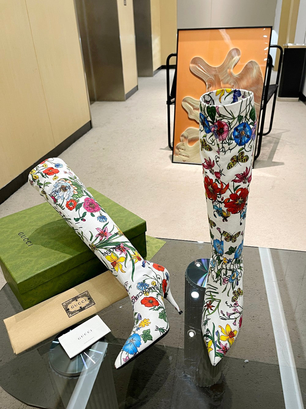 GU vs *BAL Boots High Above Knee 3 Style 's Flowers Stretch
