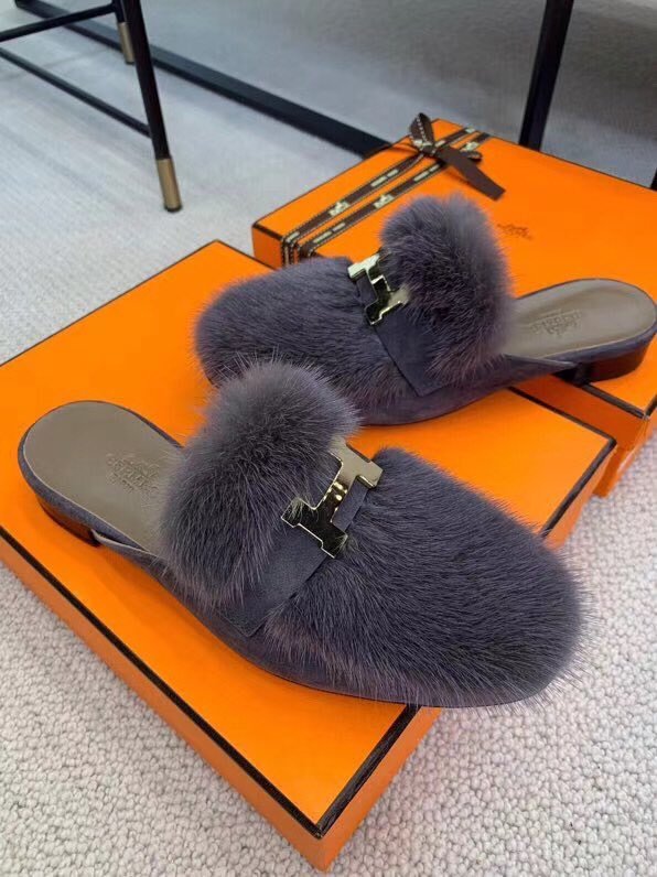 HRM  Mule Slippers Fur Grey