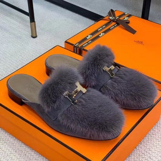 HRM  Mule Slippers Fur Grey