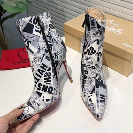 Labutin Boots Heels Black White