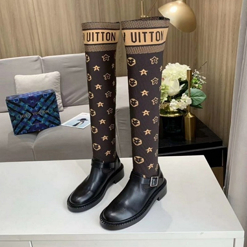 LU Boots Black High Knees Over