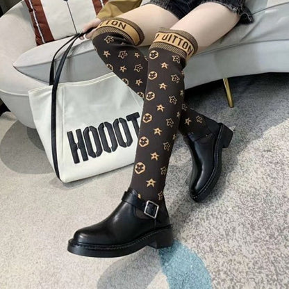 LU Boots Black High Knees Over