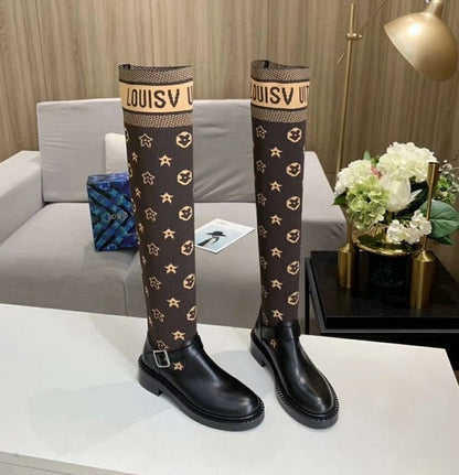 LU Boots Black High Knees Over