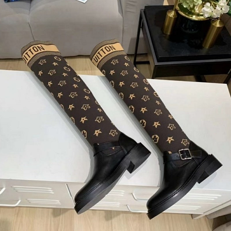 LU Boots Black High Knees Over