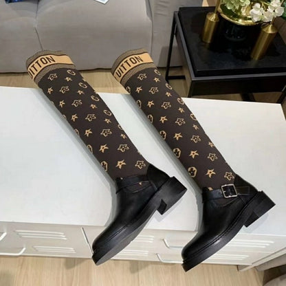 LU Boots Black High Knees Over