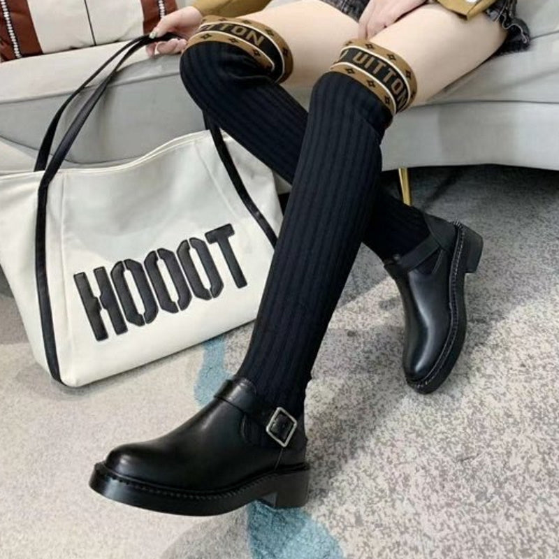 LU  Boots Black High Knees Over