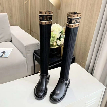 LU  Boots Black High Knees Over