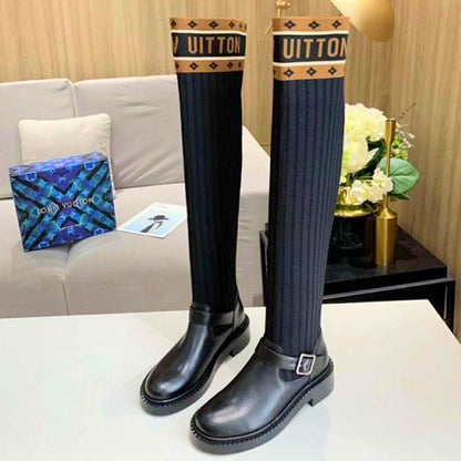 LU  Boots Black High Knees Over