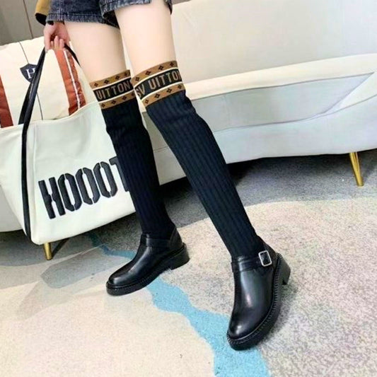 LU  Boots Black High Knees Over