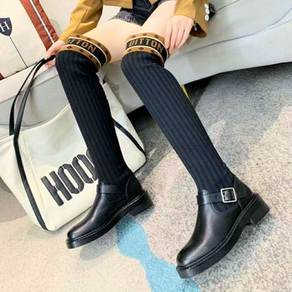 LU  Boots Black High Knees Over