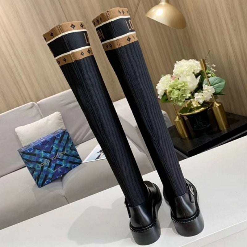 LU  Boots Black High Knees Over