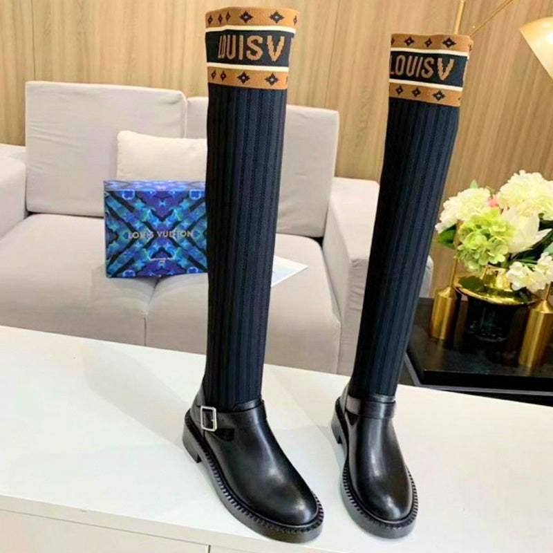 LU  Boots Black High Knees Over