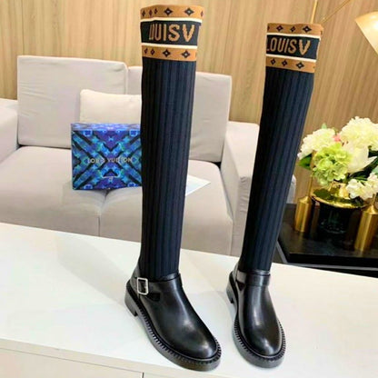 LU  Boots Black High Knees Over