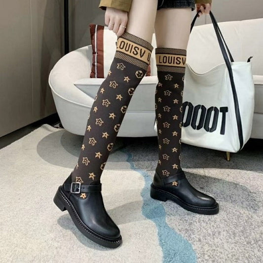 LU Boots Black High Knees Over