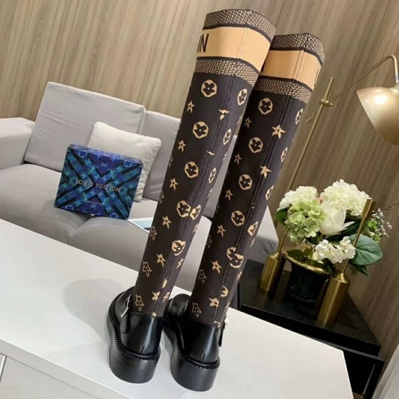 LU Boots Black High Knees Over