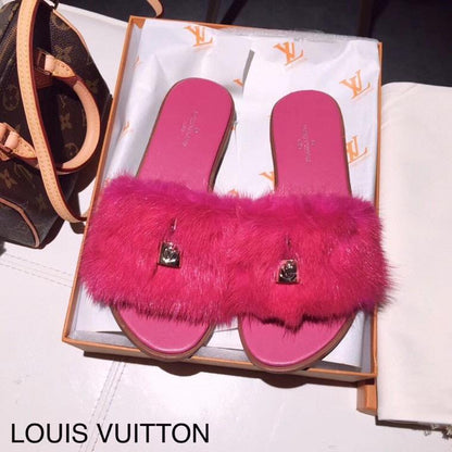 LU Slippers Fur Fuchsia