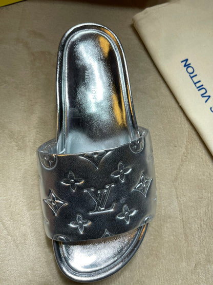 LU Slippers Mule Jumbo  Platform Silver