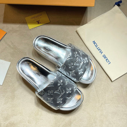 LU Slippers Mule Jumbo  Platform Silver