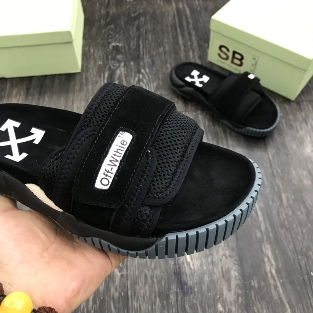 Off Wite Slippers Black
