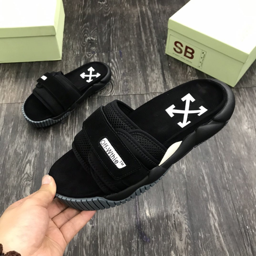 Off Wite Slippers Black