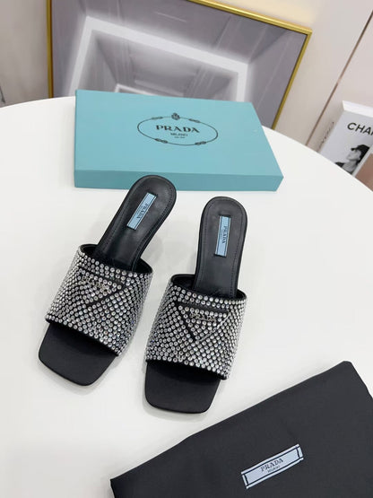 PRD Slippers Heels Crystal Satin