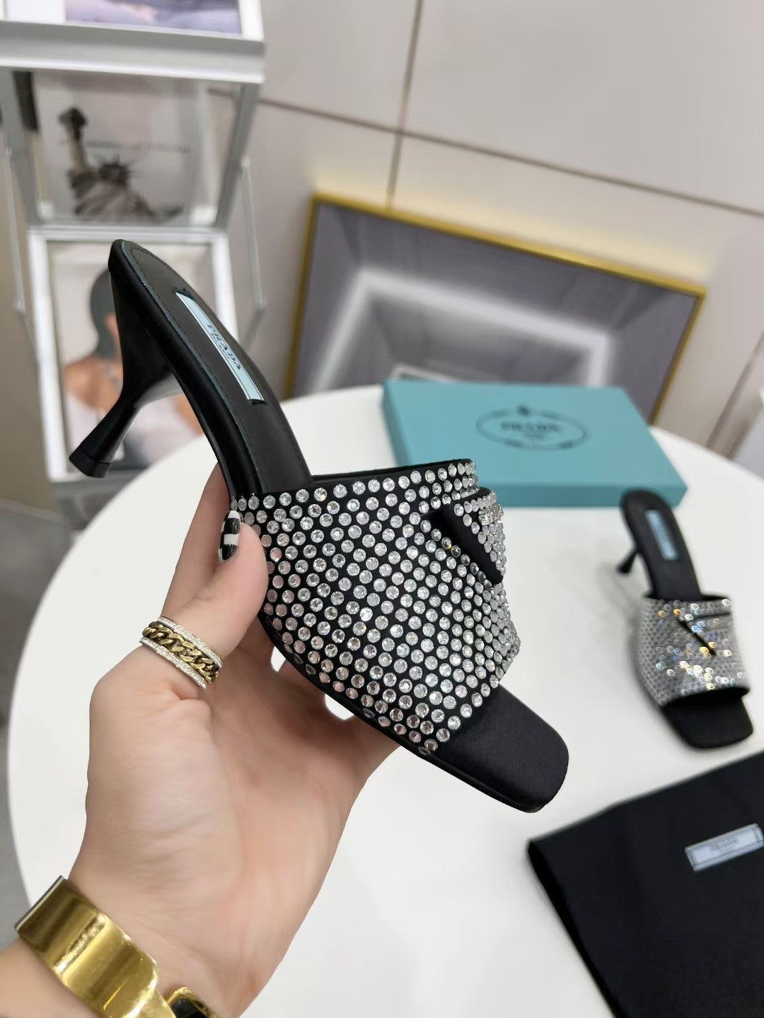 PRD Slippers Heels Crystal Satin