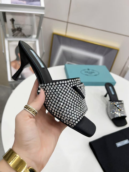 PRD Slippers Heels Crystal Satin