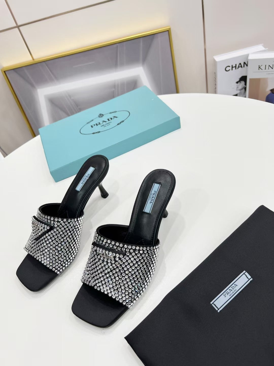 PRD Slippers Heels Crystal Satin