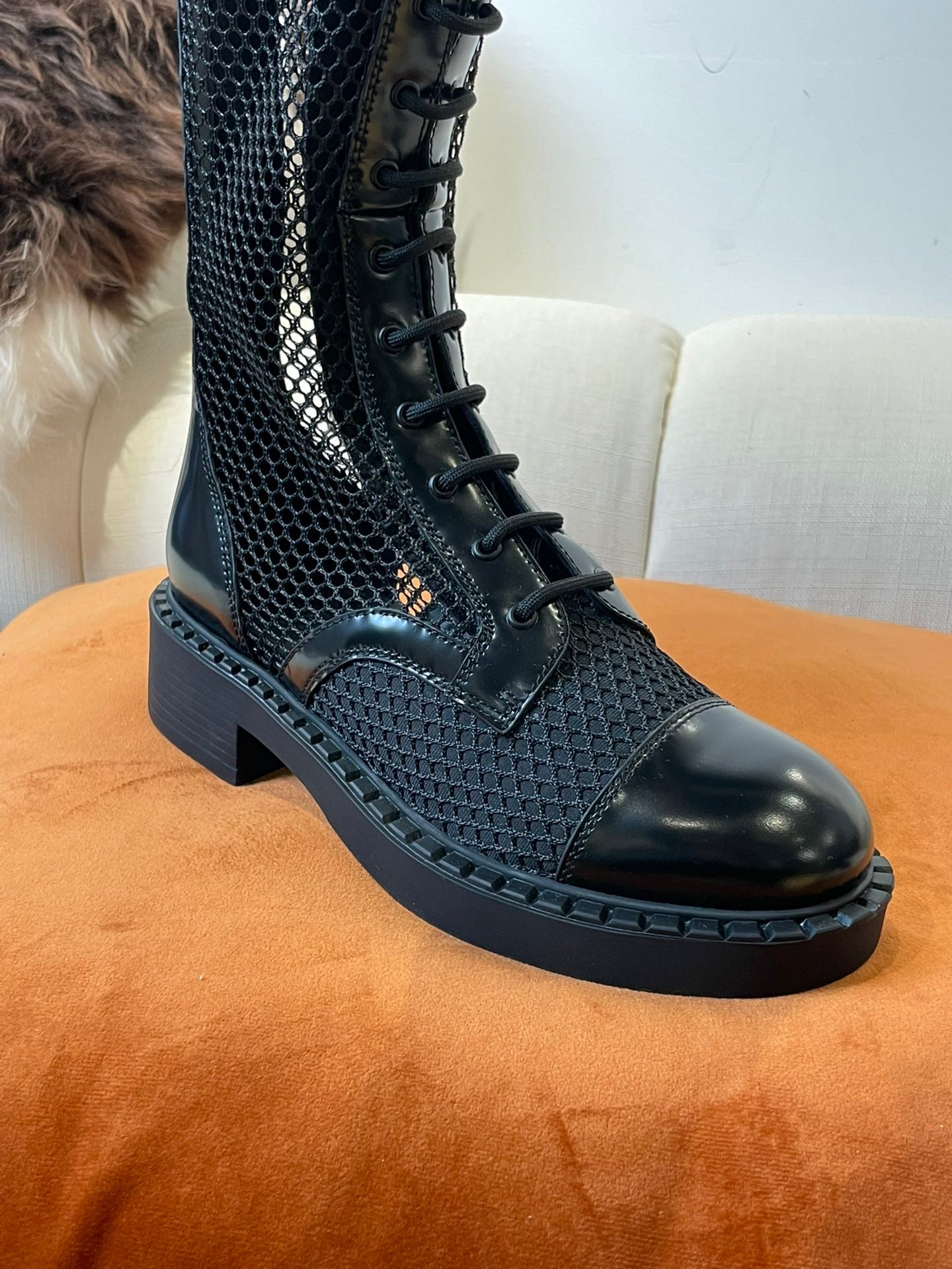 PRD Brushed leather and mesh boots