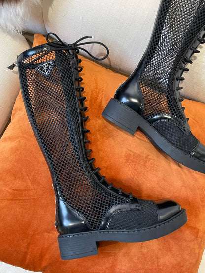 PRD Brushed leather and mesh boots