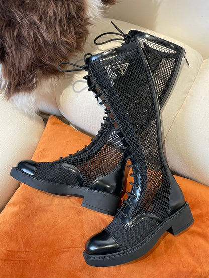 PRD Brushed leather and mesh boots
