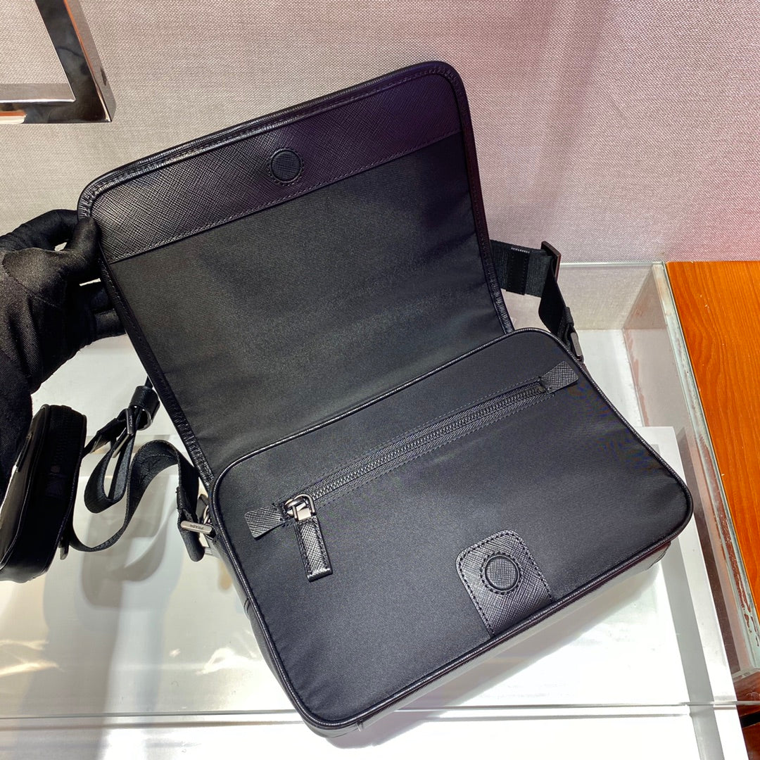 PRD Leather Nylon Messenger Bag Saffiano