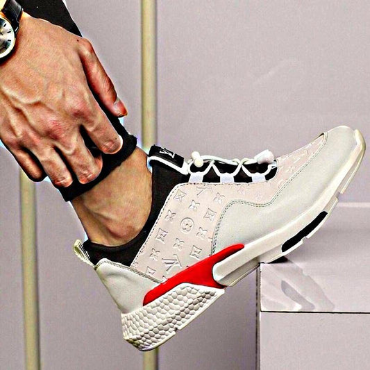 LU Leather Sneakers White Red Mono
