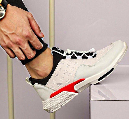 LU Leather Sneakers White Red Mono