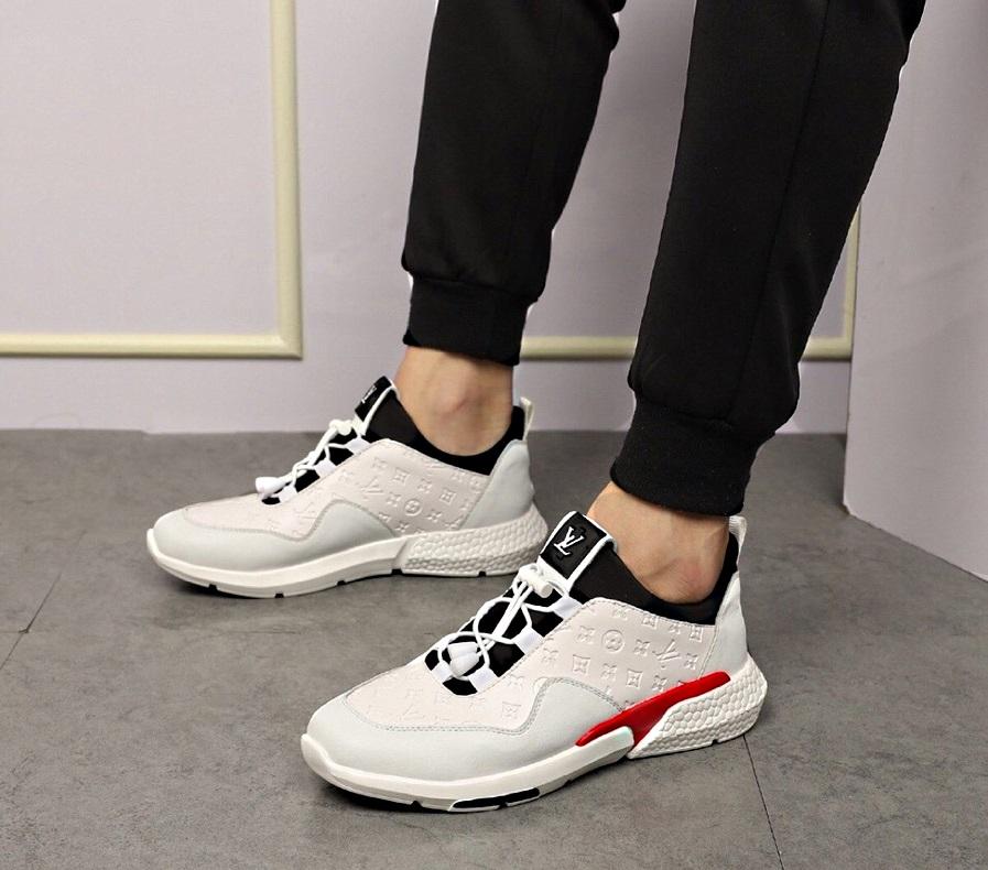 LU Leather Sneakers White Red Mono